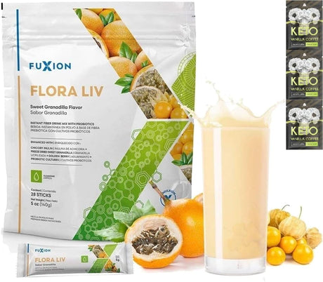 Promo Fuxion Flora Liv 41 Sachets - 10 Billion CFU Active Probiotics as Good Bacteria & Prebotic Fiber from Chicory Nulin