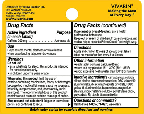 Vivarin Caffeine Alertness Aid, 200Mg Tablets, 40 Count, Functional Caffeine for Mental Alertness, Same Caffeine as a Cup of Coffee - Twin Pack