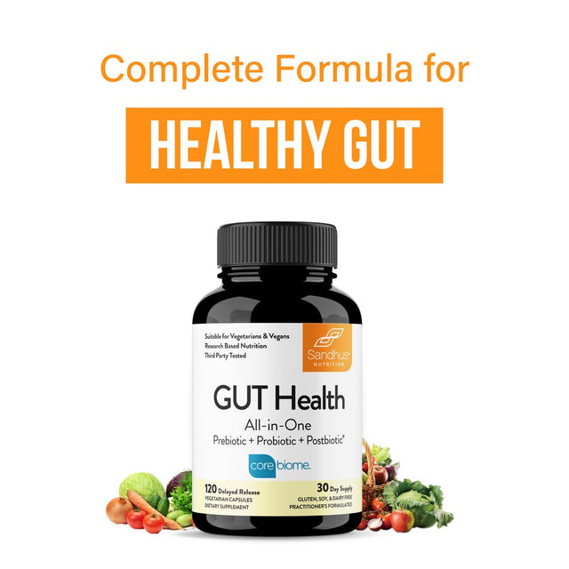 Sandhu'S Gut Health Supplement, with Prebiotics + Probiotics + Postbiotic + L-Glutamine, 120 Ct