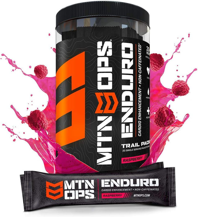 MTN OPS Enduro Trail Packs Nitric Oxide Supplement & Stim-Free Pre Workout - 20 Servings - with Magnesium Citrate, Beet Root Powder, Niacinamide, L Arginine & L Citrulline - Raspberry Flavor