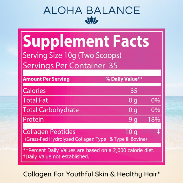 Collagen Type 1 & 3 - Youthful Skin & Healthy Hair - Natural Supplement by Aloha Balance