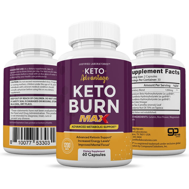 (3 Pack) Keto Advantage Keto Burn Max 1200MG Diet Pills Includes Gobhb 180 Capsules