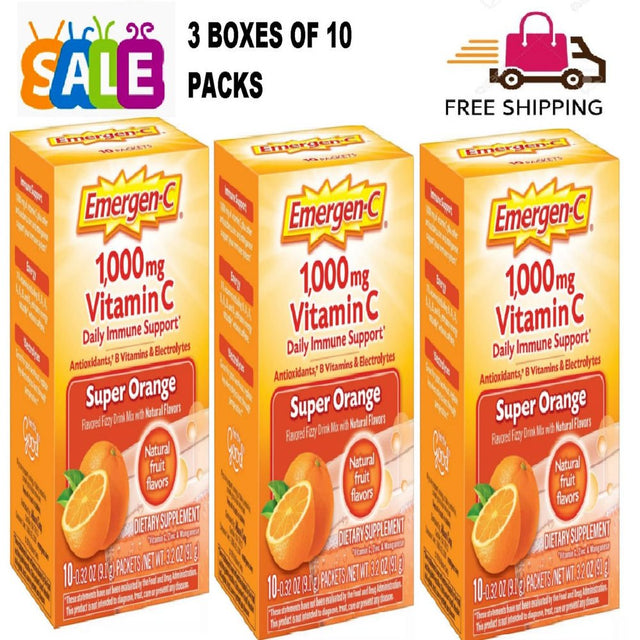 Emergen-C 1,000 Mg Vitamin C Drink Mix Packets Super Orange 10 Each (Pack of 3)