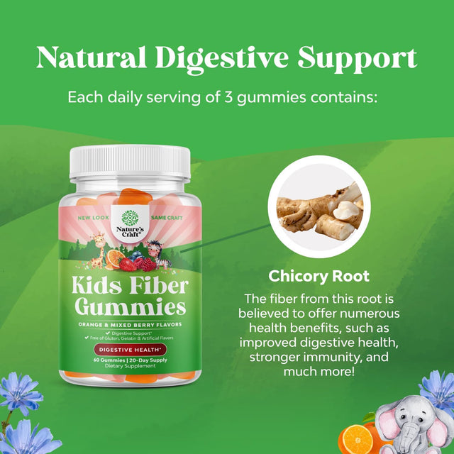 Kids Fiber Gummy Prebiotics Supplement - Soluble Fiber Gummies for Kids Constipation Relief Digestive Health and Leaky Gut Repair - Kids Fiber Gummies Immune System Booster Delicious Gummy Vitamins