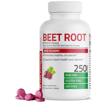 Bronson Beet Root 2000Mg Extra Strength 2000Mg per Serving, Promotes Healthy Circulation Supports Heart Health & Stamina, Non-Gmo, 250 Vegetarian Tablets