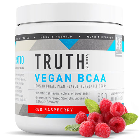 Naturally Fermented Vegan BCAA Powder Red Raspberry | 30 Servings | Plant Based, Non-Gmo, Gluten Free | Branched Chain Amino Acids | Pre/Post Workout Supplement