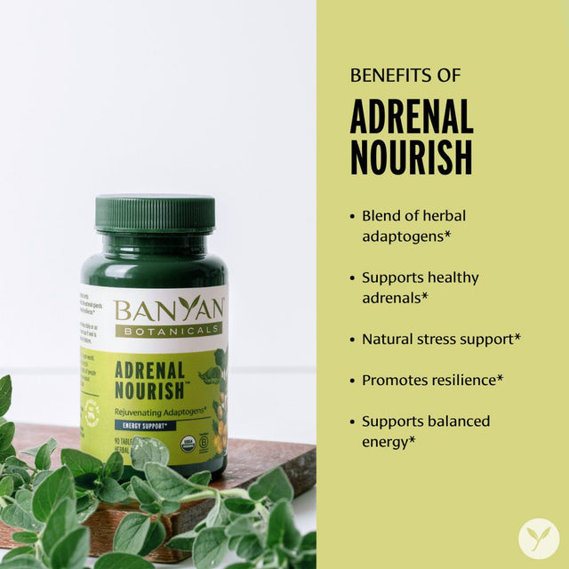 Banyan Botanicals Adrenal Nourish – Organic Adaptogen Supplement - Adrenal Support for Natural Energy with Organic Ashwagandha, Gokshura & Guduchi* – 90 Tablets – Non-Gmo, Sustainably Sourced, Vegan