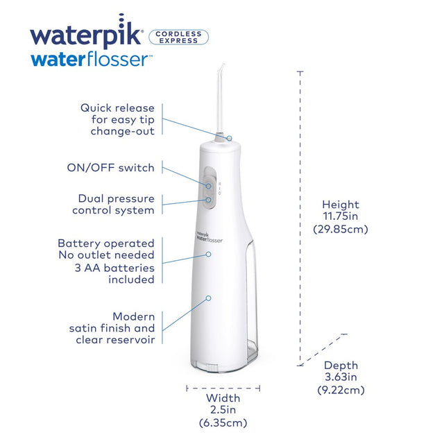 Waterpik Cordless Express Portable Water Flosser Oral Irrigator, WF-02 White