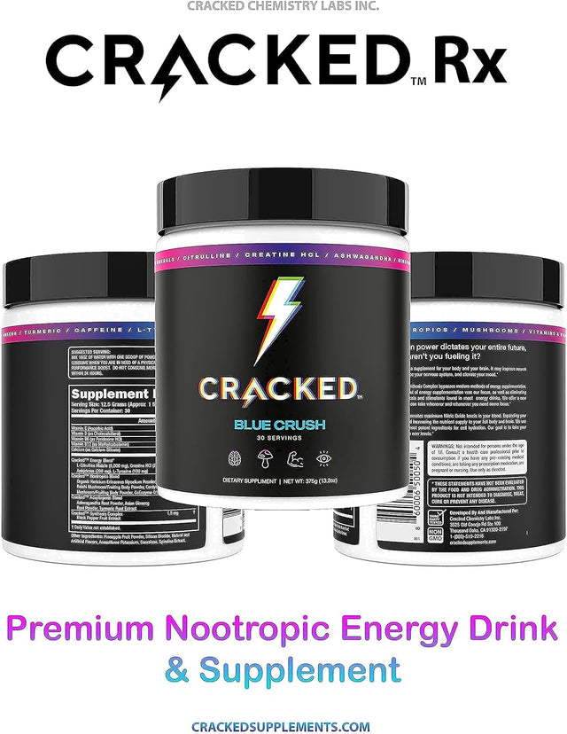 Rx Nootropic Energy Focus Endurance Powder Drink without Beta Alanine Free No Itch Natural Pre-Workout (Fruiting Body Mushrooms, Ashwagandha, Creatine HCL, Vitamins & Dopamine Boost)