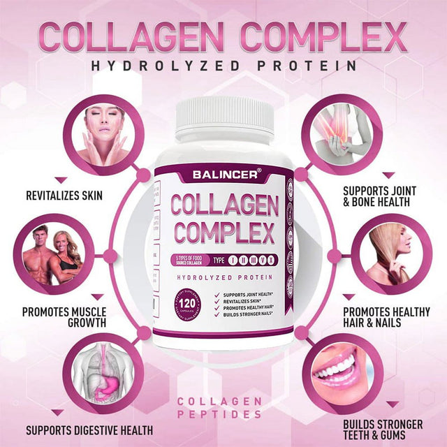 Balincer Premium Multi Collagen Peptides Capsules (Types I, II, III, V, X) - Hair, Skin and Nails, Digestive & Joint Health Supplement, Hydrolyzed Collagen Pills