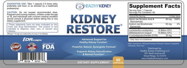 Healthy Kidney Kidney Restore: Kidney Detox Supplement plus Vitamins, for Normal Nutrition, Function & Health