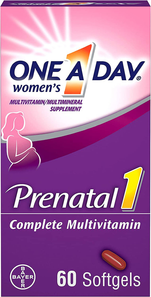 One a Day Women'S Prenatal 1 Multivitamin Including Vitamin A, Vitamin C, Vitamin D, B6, B12, Iron, Omega-3 DHA & More, 60 Count - Supplement for Before, During, & Post Pregnancy