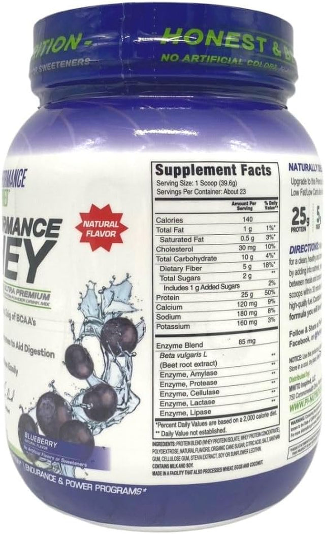 PERFORMANCE INSPIRED Nutrition - Performance Whey Protein Powder - All Natural - 25G - Contains Bcaas - Digestive Enzymes - Fiber Packed - Gluten Free – Blueberry – 2Lb