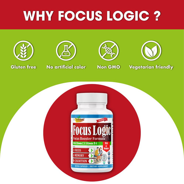 Focuslogic Brain Supplement for Memory and Focus, Nootropics for Concentration, Energy, Cognitive, & Mental Clarity, Memory Supplements for Seniors & Adults, Energy & Mood Booster- 90 Capsules