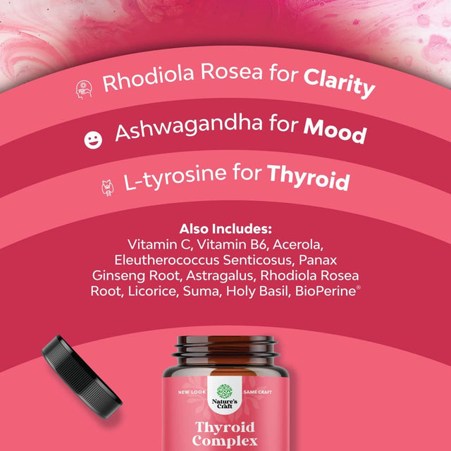 Advanced Thyroid Support for Women with Ashwagandha - Adaptogenic Thyroid Supplement with L Tyrosine Rhodiola and Astragalus Root - Non-Gmo Balancing Herbal Thyroid Energy Women’S Health Supplement