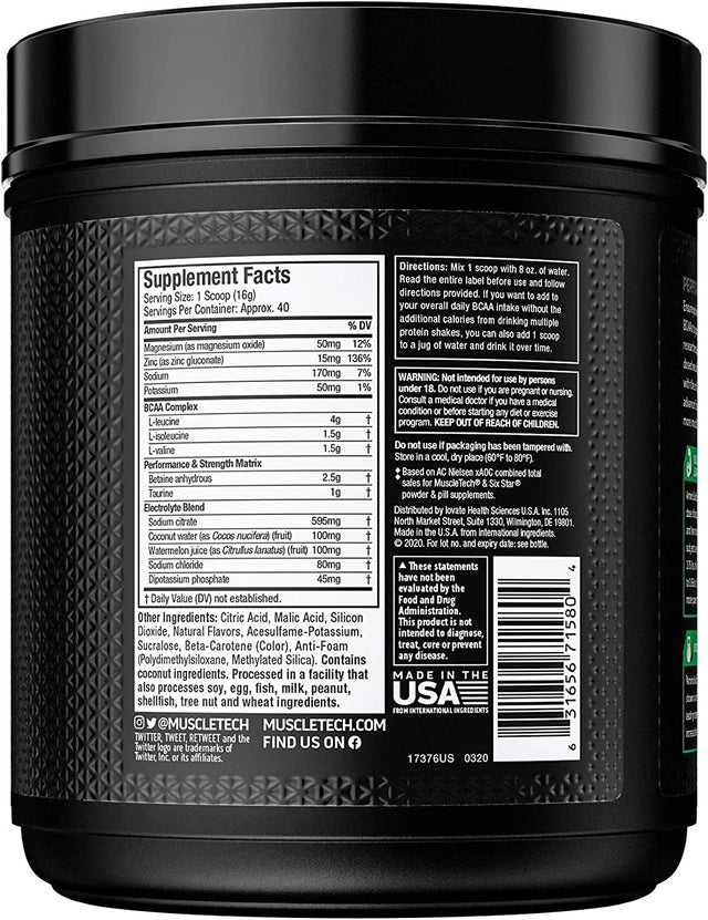 BCAA Amino Acids + Electrolyte Powder, Muscletech Amino Build, 7G of Bcaas + Electrolytes, Support Muscle Recovery, Build Lean Muscle & Boost Endurance, Tropical Twist (40 Servings)