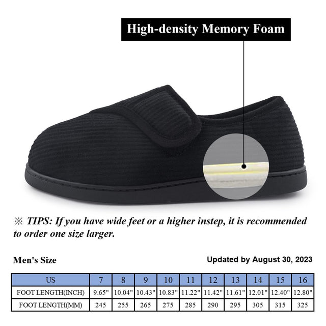 Diabetic Slippers Shoes for Men Arthritis Edema Adjustable Closure Memory Foam House Shoes, Black 7