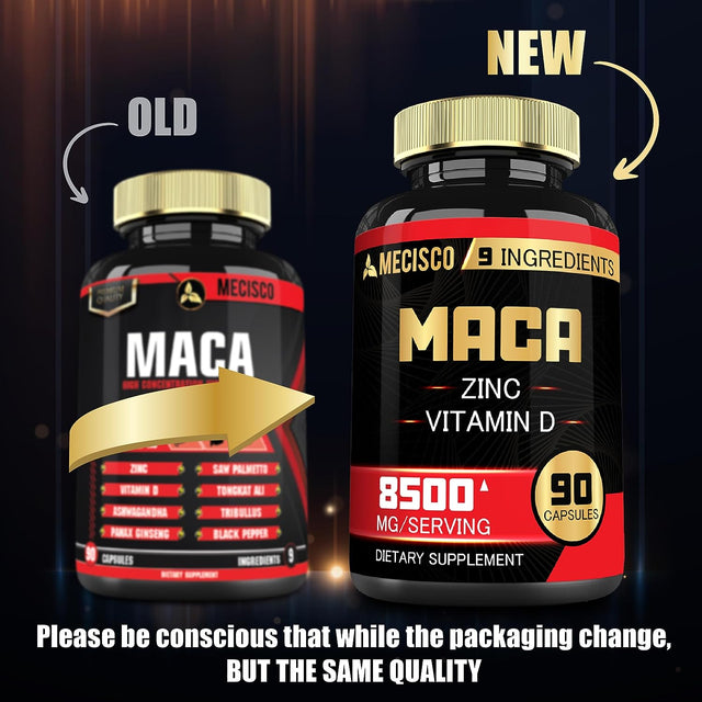 Maca Capsules - 9In1 Equivalent 8500Mg Blended with Zn, Vitamind, Ashwagandha, Ginseng, Saw Palmetto, Tongkat Ali & More - Muscle Growth, Endurance & Energy Support - 90 Count - 3 Month Supply