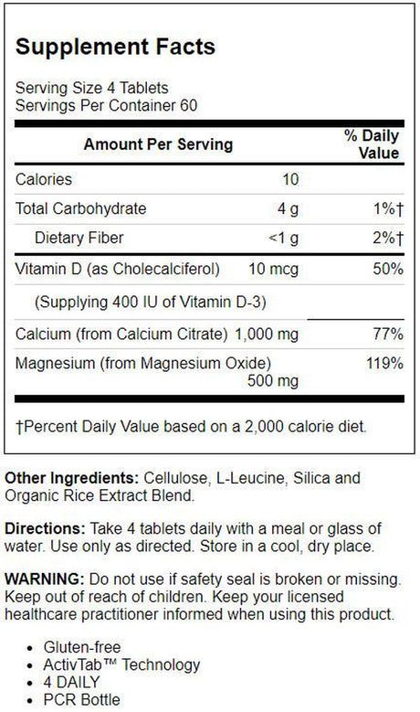 KAL Cal-Citrate plus 1000Mg | Blend of Calcium Citrate, Magnesium and Vitamin D-3 | for Healthy Bones & Teeth | No Gluten & Non-Gmo | 240 Tablets