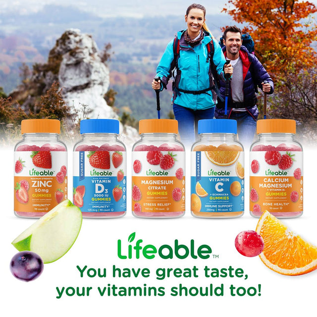 Lifeable Sugar Free Multivitamin Supplement, with Vitamin A, B6, B12, Biotin, C, D3, E, Fiber, Folate, Niacin, Zinc, 90 Gummies