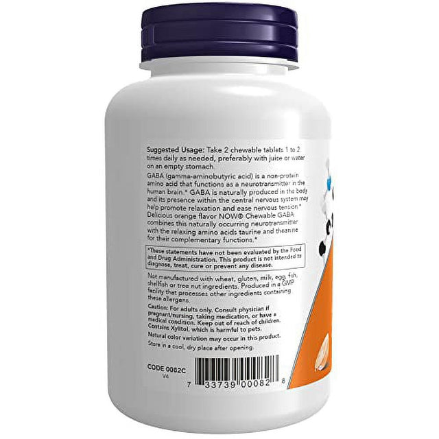 NOW Supplements, GABA (Gamma-Aminobutyric Acid), Neurotransmitter Support*, Orange Flavor, 90 Chewables