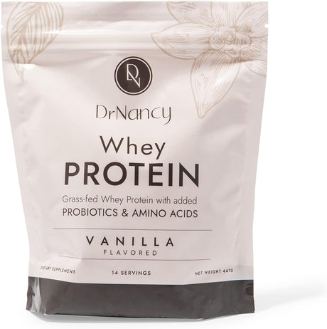 Whey Protein Vanilla by Dr. Nancy MD (14 Servings, 31.5G) 22G Whey Protein, Bcaa’S, with Added L-Glutamine & Probiotics