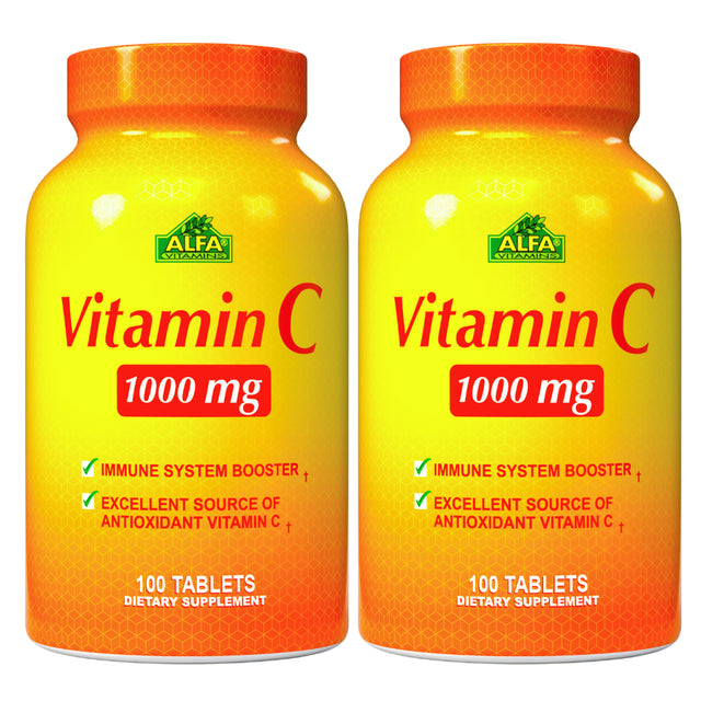 ALFA VITAMINS Vitamin C Supplement with 1000Mg - Powerful Antioxidant - Immune Booster - Protection from Common Cold - Promotes Healthy Skin - 100 Tablets Bottle - 2 Pack