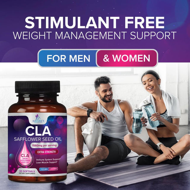 Conjugated Linoleic Acid CLA 1560Mg - Extra High Potency CLA Supplement Pills - Improve Body Composition & Lean Muscle Tone, Metabolism & Energy - Nature'S Safflower Capsules, Non-Gmo - 60 Softgels