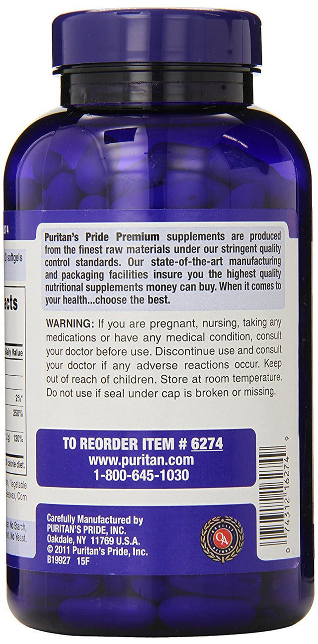 Puritan'S Pride Absorbable Calcium with Vitamin D 3 1000Iu Softgels, 1200 Mg, 200 Count