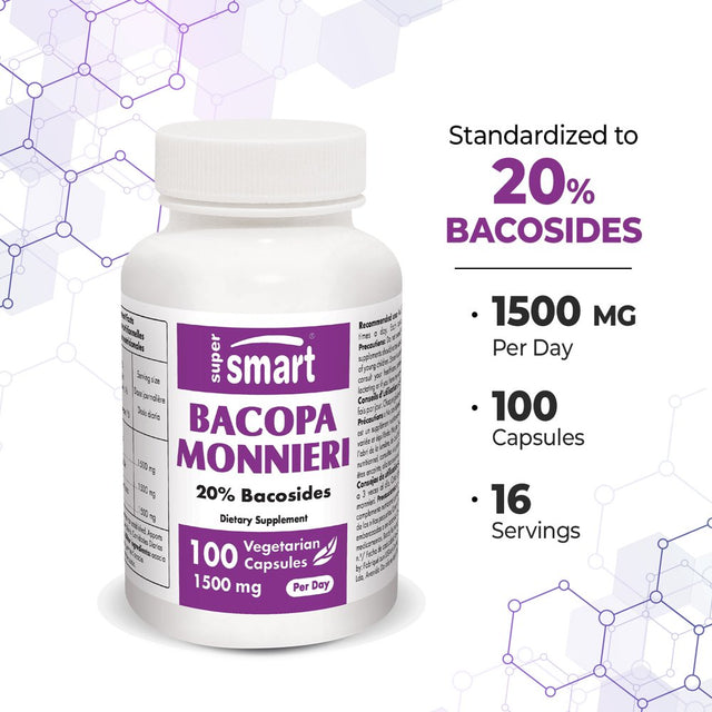 Supersmart - Bacopa Monnieri 1500 Mg per Day - Nootropic Brain Supplement - Focus & Memory Support | Non-Gmo & Gluten Free - 100 Vegetarian Capsules