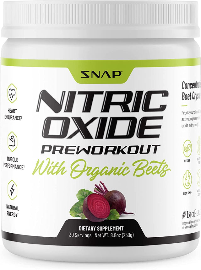 Snap Supplements Preworkout Beet Root Powder, Nitric Oxide Pre Workout with Organic Beets, 250G (30 Servings)