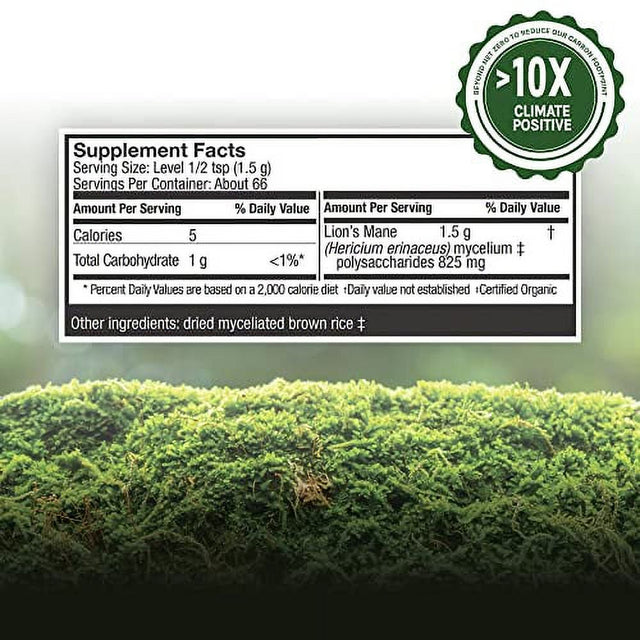 Host Defense, Lion'S Mane Mushroom Powder, Supports Mental Clarity, Focus and Memory, Certified Organic Supplement