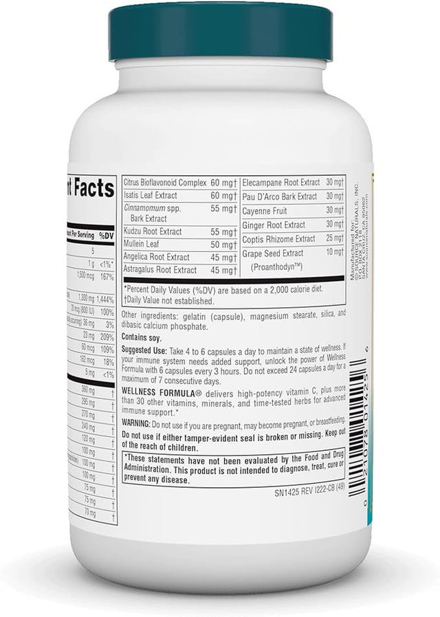 Source Naturals Wellness Formula Bio-Aligned Vitamins & Herbal Defense for Immune System Support - Dietary Supplement & Immunity Booster - 120 Capsules