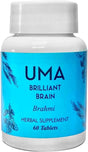 UMA Brilliant Brain Herbal Supplement | 100% Organic Ayurvedic Brahmi Supplement for Concentration, Focus, Recall Ability | Vegan Formula (60 Tablets)