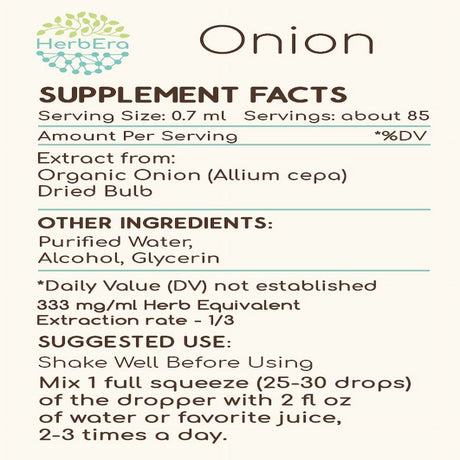 Onion Alcohol Herbal Extract Tincture, Super-Concentrated Organic Onion (Allium Cepa) Dried Bulb 2 Oz