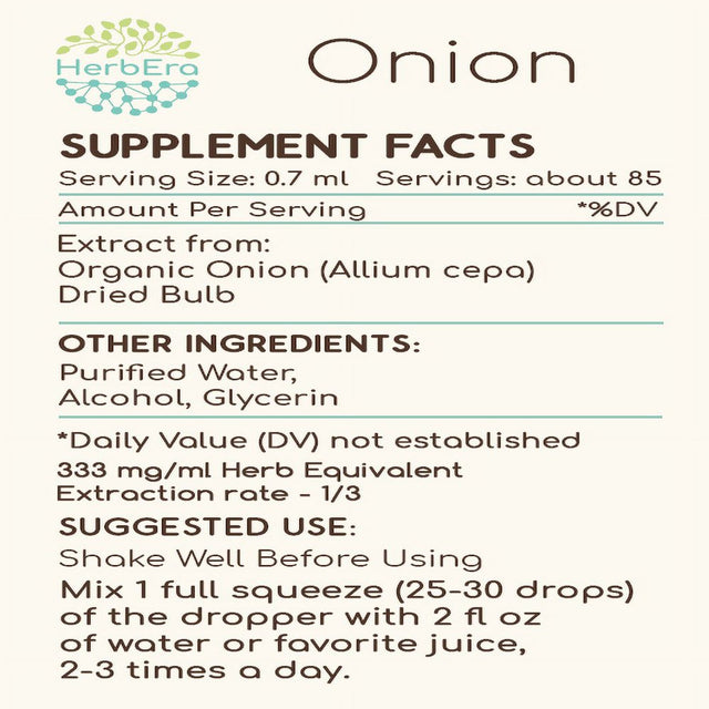 Onion Alcohol Herbal Extract Tincture, Super-Concentrated Organic Onion (Allium Cepa) Dried Bulb 2 Oz