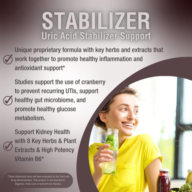 Stabilizer Advanced Uric Acid Kidney Support Formula Vitamin - Natural Herbal Detox Cleanse Flush - Chanca Piedra, Tart Cherry, Celery Seed Extract to Support Joint Health - 60 Vegan Capsules