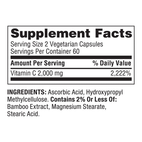 Spring Valley Ultra Strength Vitamin C Capsules Dietary Supplement, 2,000 Mg, 120 Count