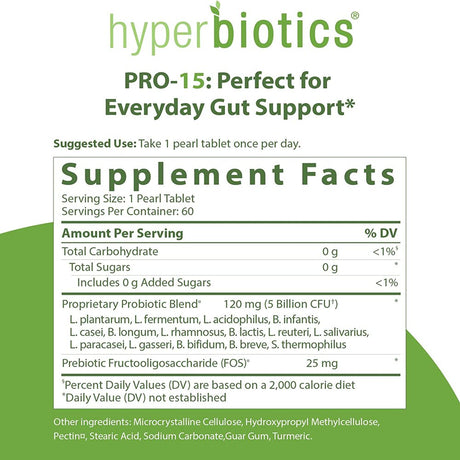 Hyperbiotics PRO-15 Probiotics - 60 Daily Time Release Pearls - 15X More Effective than Probiotic Capsules with Patented Delivery Technology - Easy to Swallow Probiotic Supplement