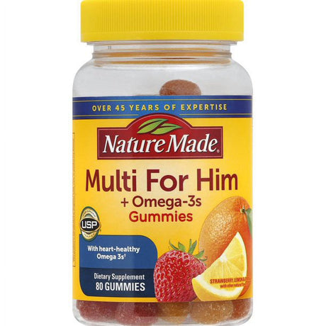 Nature Made Multi for Him + Omega-3S, Gummies, Strawberry, Lemon & Orange, Jar, 80.0 CT