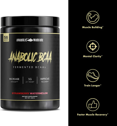 Anabolic Warfare Anabolic BCAA Powder Supplement Bcaas Amino Acids to Fuel Your Workout and Support Muscle Recovery (Strawberry Watermelon - 56 Servings)