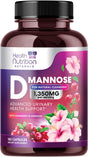 D-Mannose & Cranberry Extract 1350Mg, Fast-Acting to Support Natural Urinary Tract Health for Women & Men, Non-Gmo & Vegan, Flush Impurities in Urinary Tract & Bladder - 180 Capsules