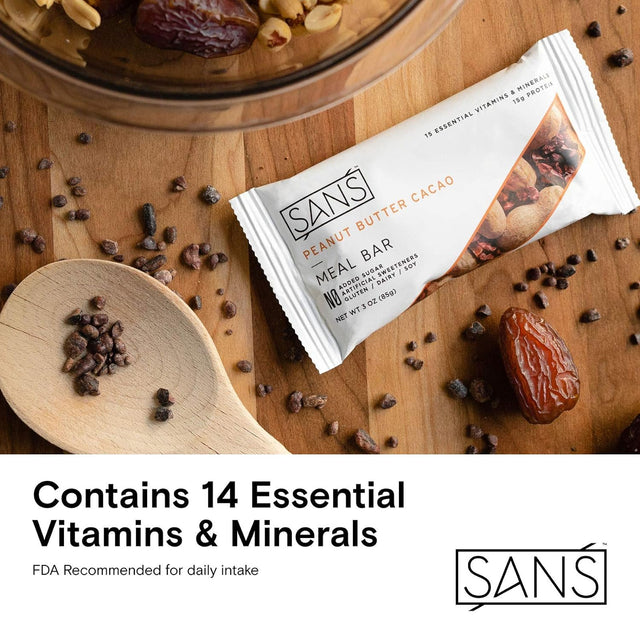 SANS Variety Meal Replacement Protein Bar | All-Natural Nutrition Bar with No Added Sugar | Dairy-Free, Soy-Free, and Gluten-Free | 16 Essential Vitamins and Minerals | (12 Pack)