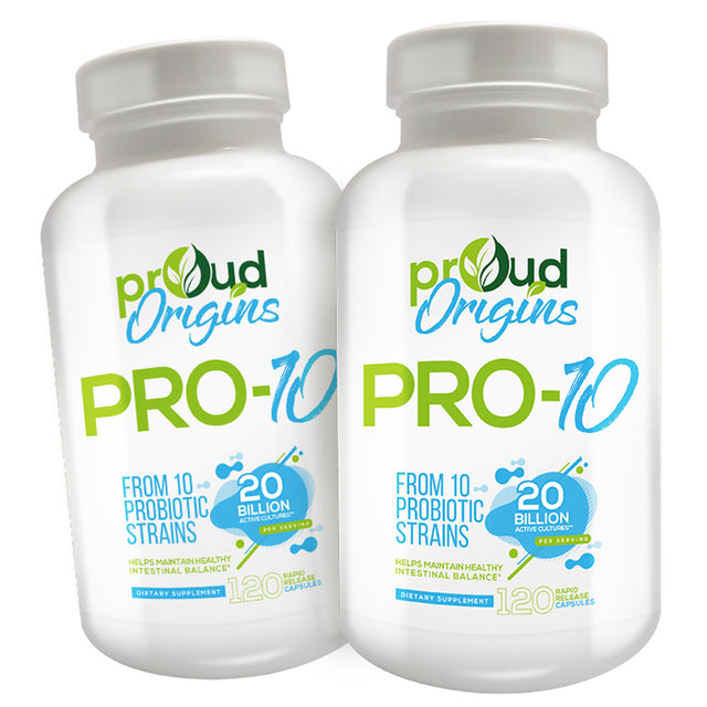 Proud Origins Pro-10, Probiotic 20 Billion 120 Capsules Supports Digestive Health 2 Pack