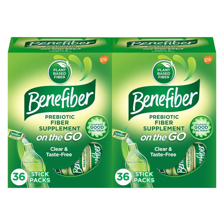 Benefiber on the Go Prebiotic Fiber Powder for Digestive Health, Unflavored Powder Stick Packs - 36 Sticks (Pack of 2)