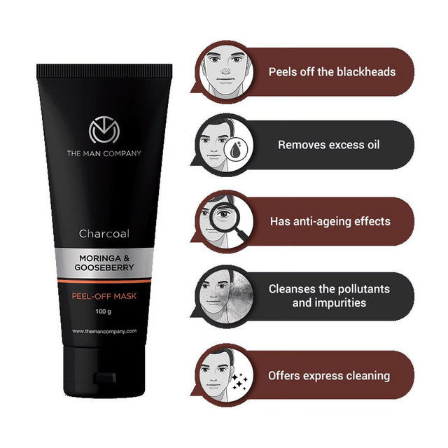 The Man Company Activated Charcoal Peel off Face Mask for Men | Deep Cleansing | Blackhead / Whitehead & Dead Skin Removal | Paraben & Sulphate Free - 100Gm