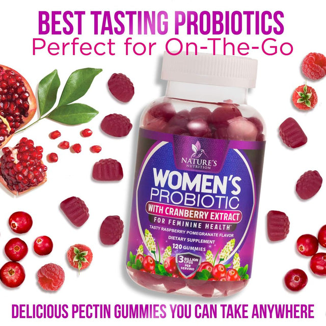 Probiotics for Women Gummy with Cranberry, 3 Billion CFU Guaranteed with 6 Diverse Strains, Womens Probiotic Gummies for Digestive, Vaginal Ph, Urinary & Immune Health Support, Non-Gmo - 120 Gummies