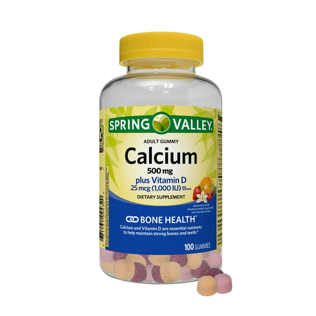 Spring Valley Calcium 500 Mg plus Vitamin D 25 Mcg Bone Health Dietary Supplement Gummies, 100 Count