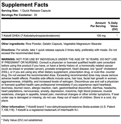 Piping Rock DHEA 100Mg | 30 Capsules | 7 Keto Supplement | Non-Gmo, Gluten Free Supplement