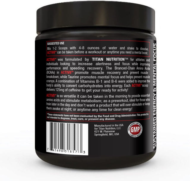 Titan Nutrition ACTIV8- Bcaa'S with Caffeine and Electrolytes for Sustained Energy and Mental Focus (Lemon Drop)